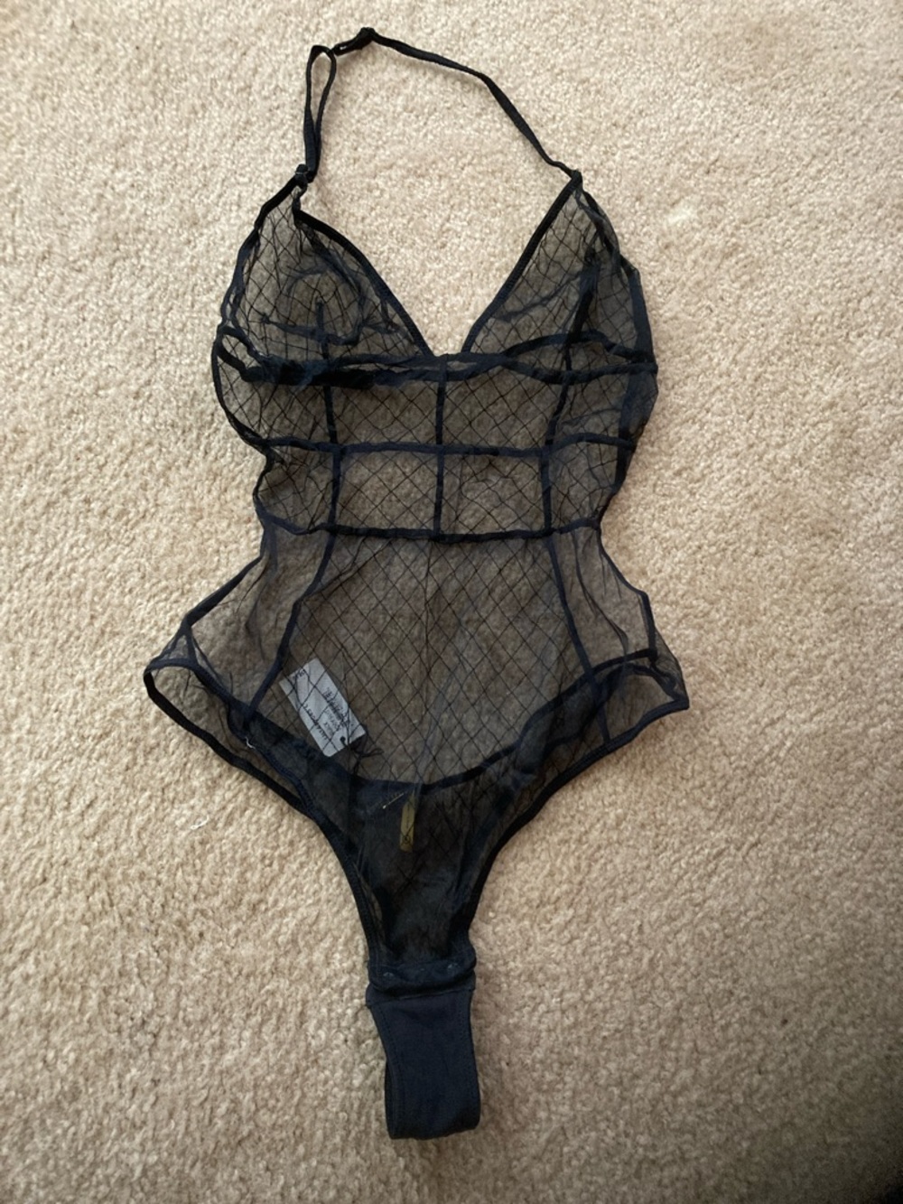 Love Haus Sheer Black Mesh Halter Bodysuit - Women's Lingerie
